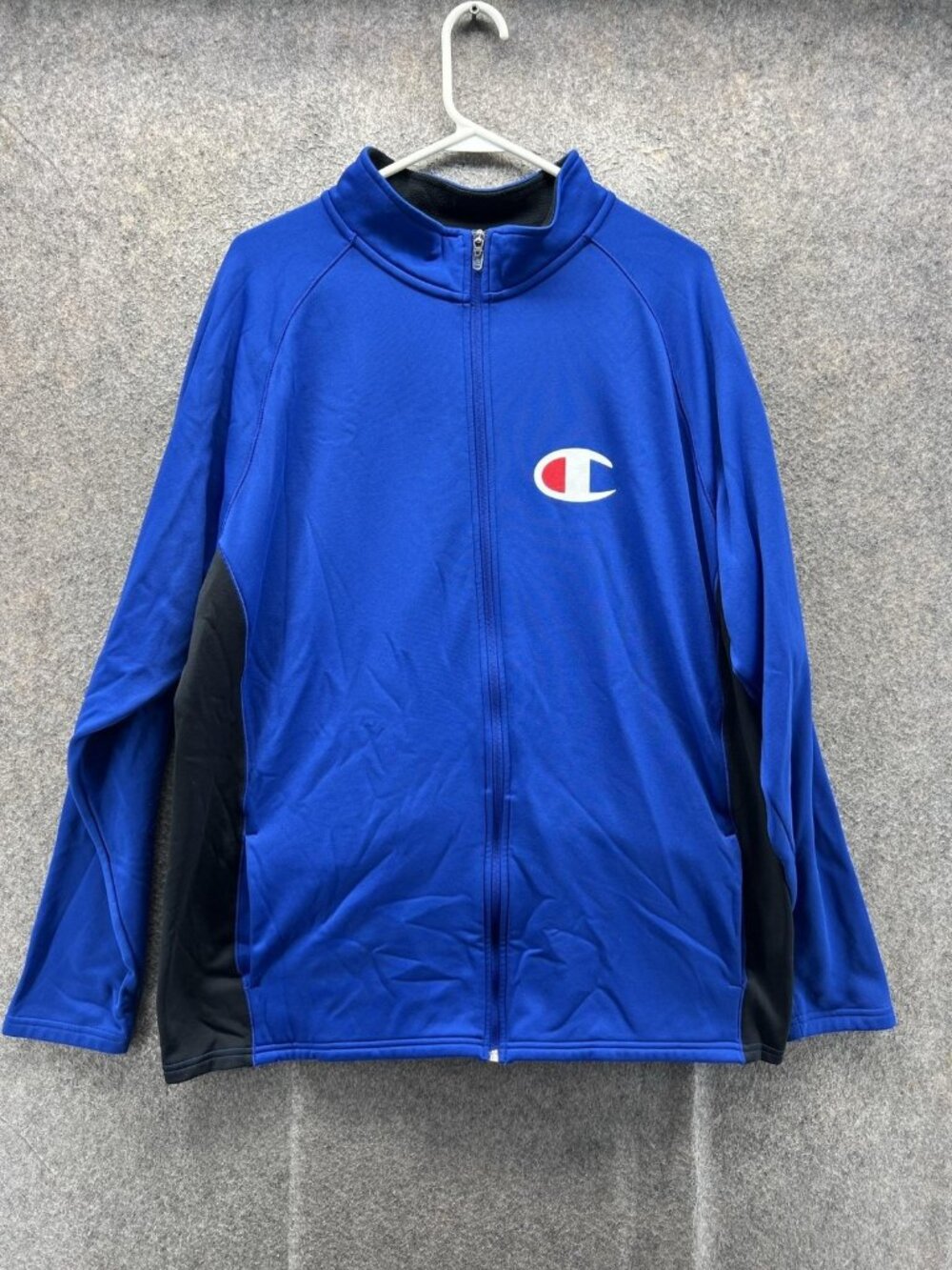 Champion Track Jacket Mens XL Blue Black Full Zip Performance Logo Fleece Lined